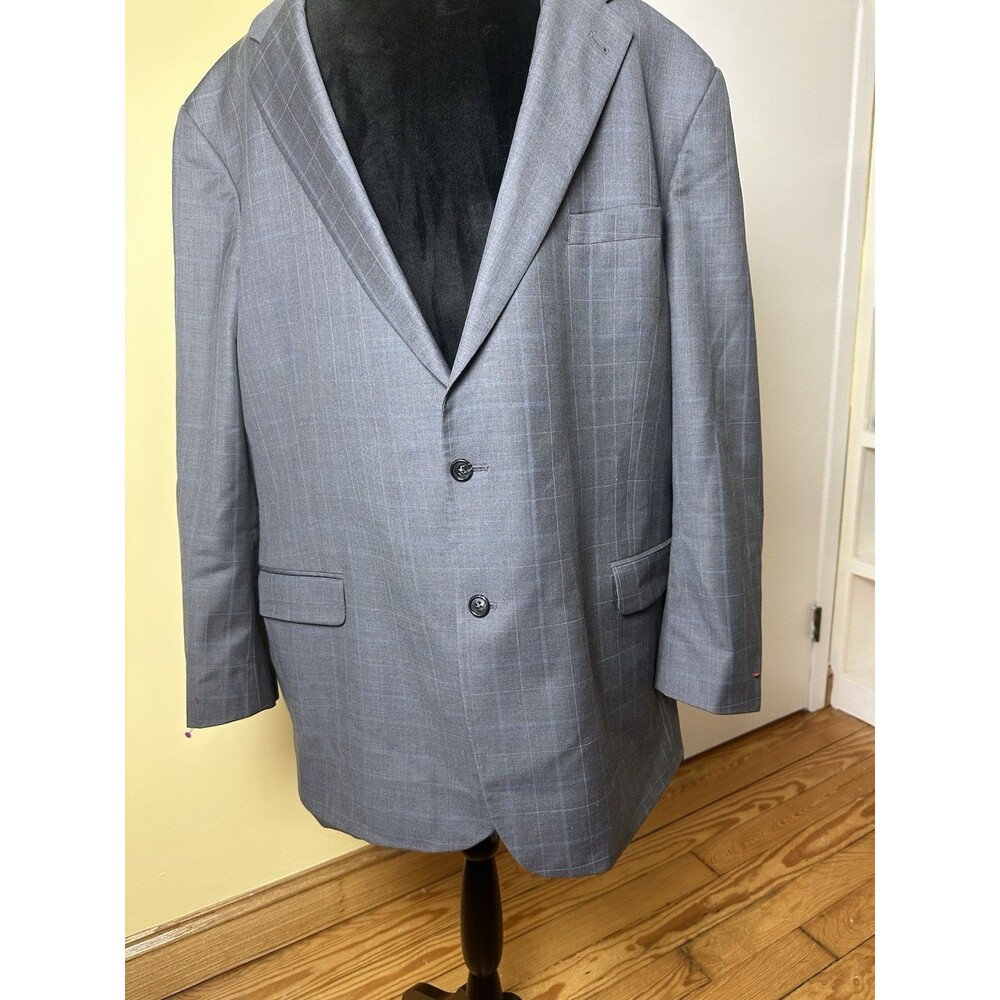 Jos A Bank Signature Collection Men's Gray Blue Plaid Blazer Sport Coat 50R
